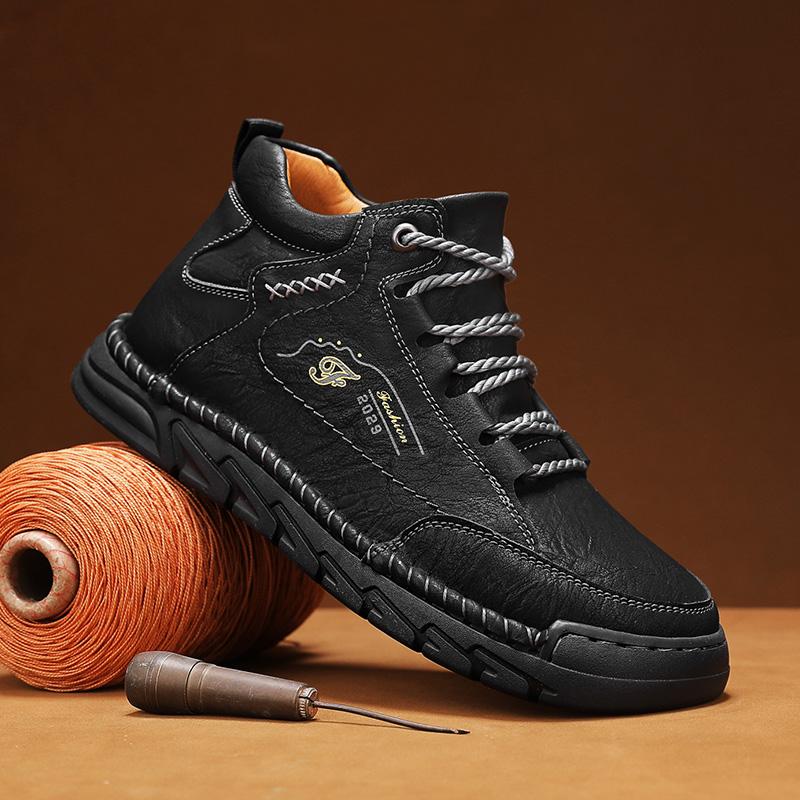 Herren High-Top Casual Sneaker Handgefertigte Lederschuhe Übergröße 39-48 Frühling & Herbst