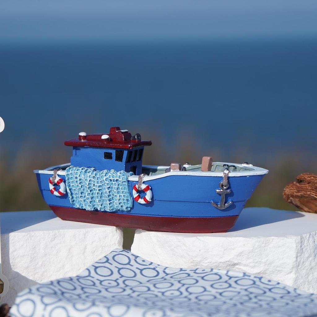 Painted Resin Small Boat Ornament for Home or Children's Room Decor, Seaside Travel Souvenir