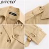 BITCED Women's Long Trench Coat with Waist Cinch Cotton-Blend Fashion Jacket with Long Sleeves