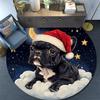 Christmas French Bulldog Round Area Rug,Carpet Rug for Living Room Bedroom Sofa Playroom Decor,Non-slip Floor Mat
