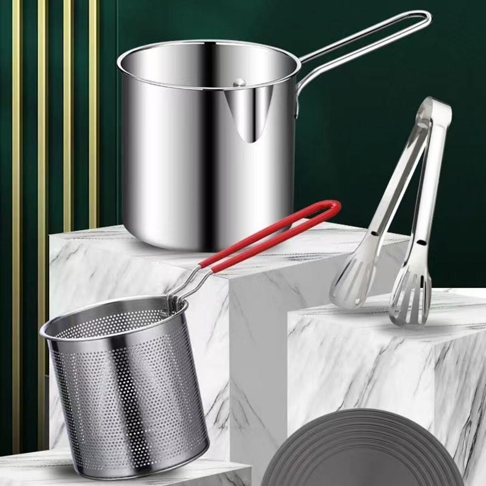 Stainless Steel Deep Fryer Pot with Strainer Mini Multifunction Frying Pot for Home Induction Cooker