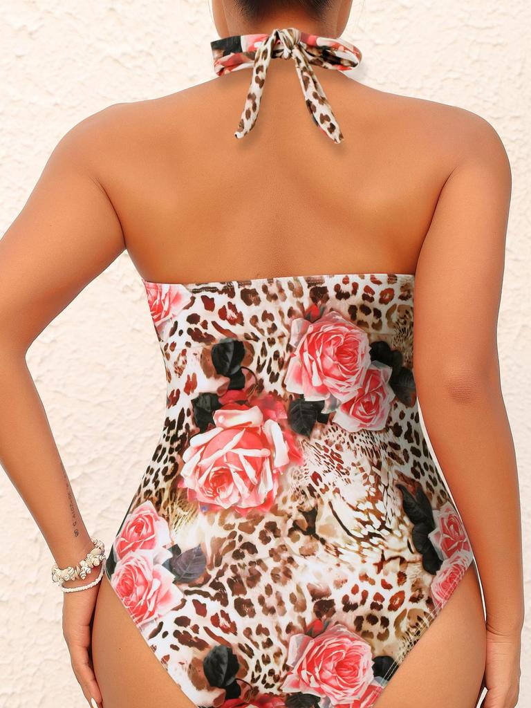 2025 New Cross-Halter Printed Bikini - European & American Sexy One-Piece Swimsuit for Women