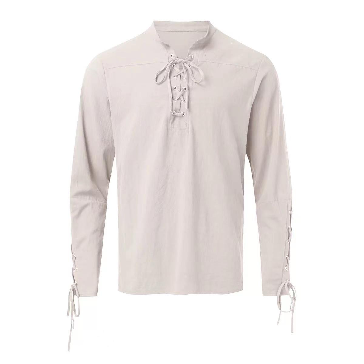 

Men s 2023 Cotton Linen Long Sleeve Henley Shirt - Stand Collar, Casual Beach Style, European Size. Medium слонова кістка