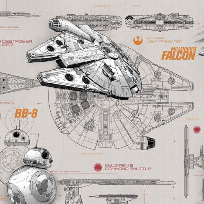 Wallpaper - Mosquito - Star Wars Blueprints - 368 X 254 Cm - Washable - Glue Included