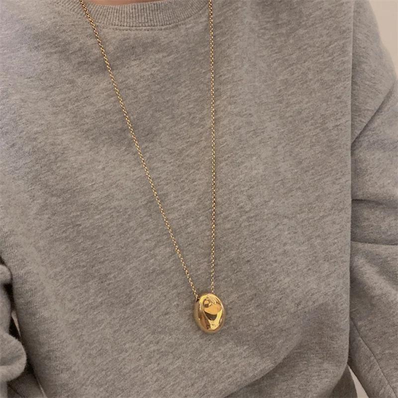 Collana Pendente Acciaio Inossidabile Forma Uovo per Donne Uomini Metallo Grande Ovale Goccia d'Acqua Catena Maglione Collana Lunga Gioielli Eleganti