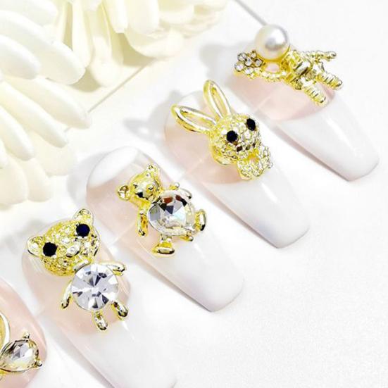 10Pcs Delicate Creative Luxury Nail Decor Bear Alloy Accessories for Female