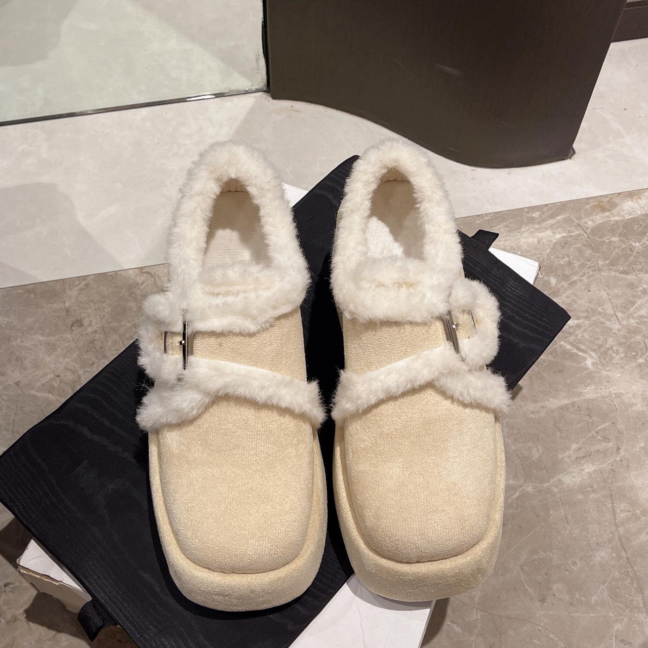 

Casual wind boken shoes snow boots 2025 autumn and winter wear matte leather thick-soled velvet cotton shoes fluffy shoes women 39