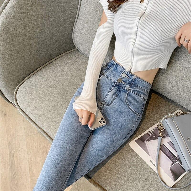 

Зимние корейские модные узкие эластичные бархатные утепленные повседневные джинсы женские с высокой талией тонкие джинсовые брюки-карандаш уличная женская одежда 32