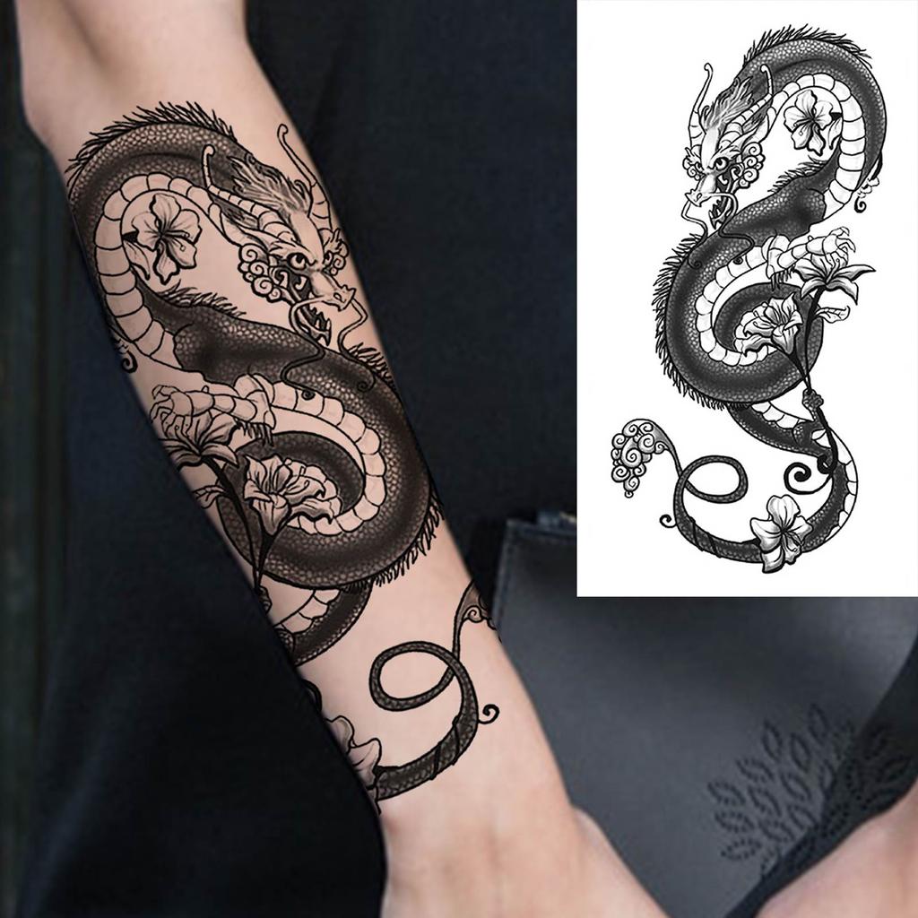 1 Sheet Dragon Temporary Tattoos For Men Women Water Transfer Tattoo Sticker Self Adhesive High Quality Fake Tatoo Arm Forearm