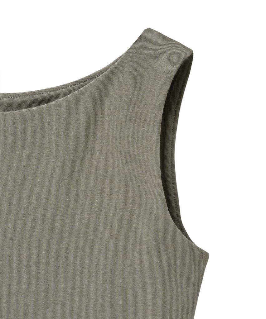 NOIRER FOR WOMAN Boat Neck Sleeveless T-Shirt (Ash Khaki)