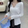Knitted Bottoming Shirt Women's Autumn New Temperament V-neck Inner Design Sense Niche Sweater Split Top Autumn