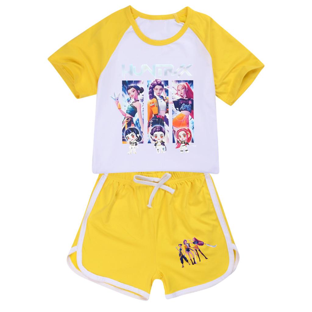 

Детский Девочки Аниме Мультфильм ПОП Певица Суперзвезда Зои Руми Мира Принт Футболка с короткими рукавами Шорты Брюки Повседневный Набор одежды 170cm жёлтый
