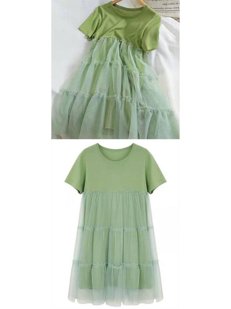 Summer 2023 Korean-Style Maternity Patchwork Dress – Loose Fit, Fresh, Sweet, and Fairy-Themed with Short Sleeves.