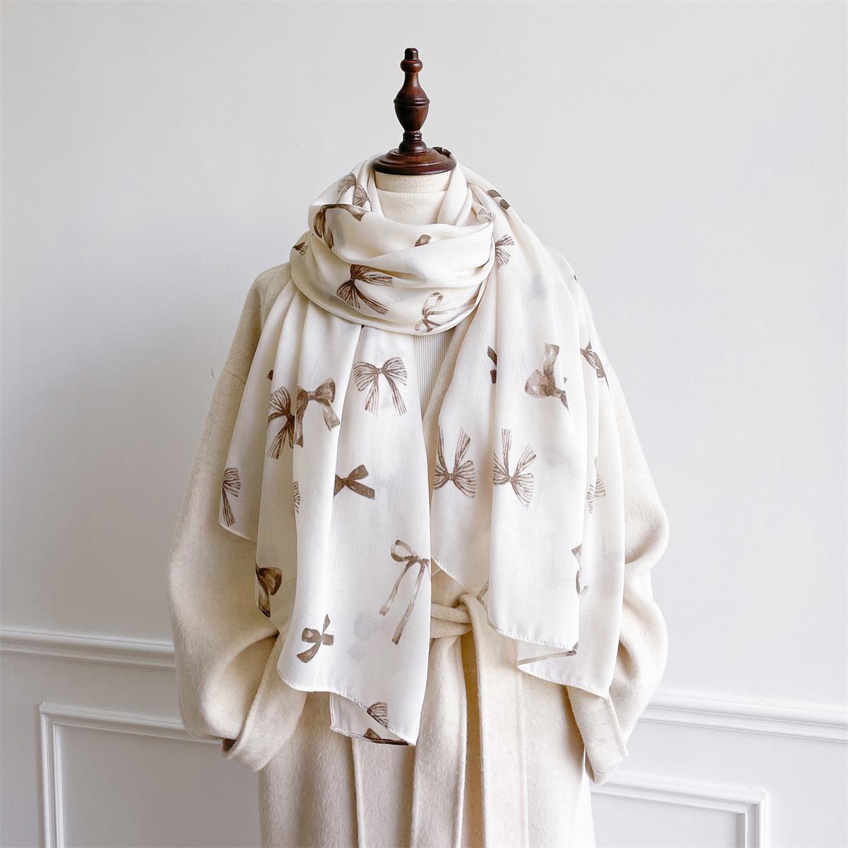 

88*180cm Bowknot Print Cotton Linen Feeling Ventilate Luxury Soft Women Viscose Scarf Female Shawl Tassel Muslim Hijab Pashmina 88x180cm