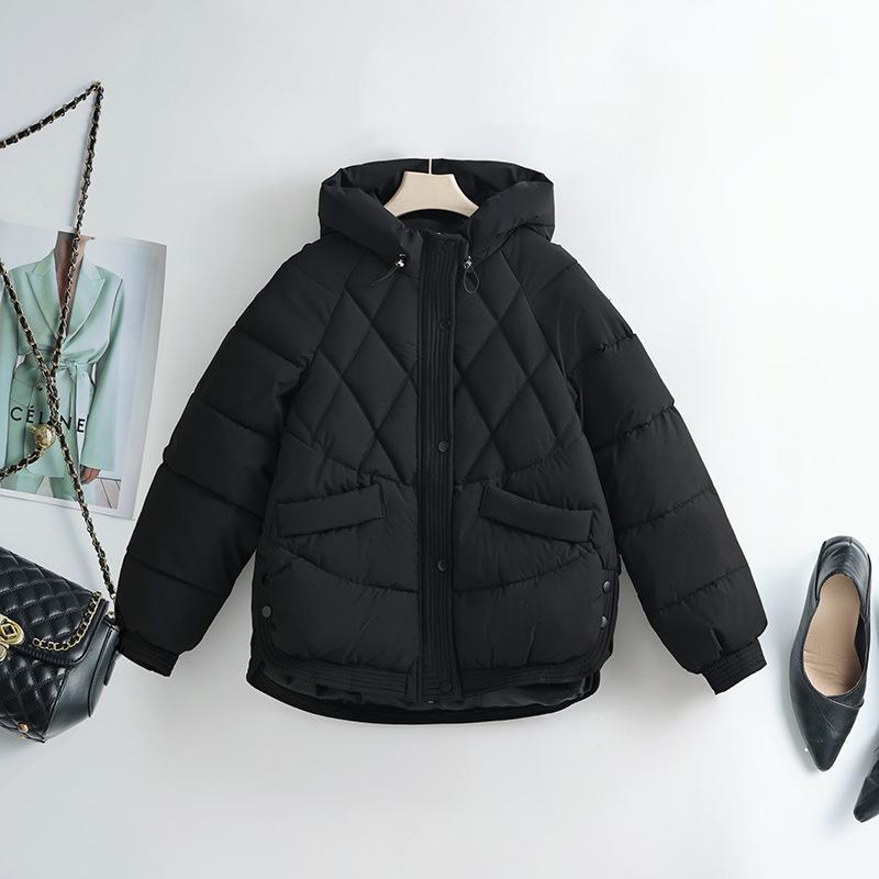 Autumn Winter Down Jackets Fashion Solid Women's Parka Hooded Down Cotton Padded Coats Long Sleeve Zipper Simple Female Outwear