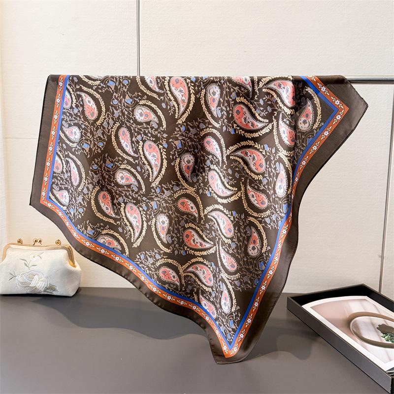 Temperament Cashew Nut Simulation Silk Printing Square Scarf Shawl Scarf Premium Sense Neck Small Square Scarf Head Scarf Silk Scarf Women