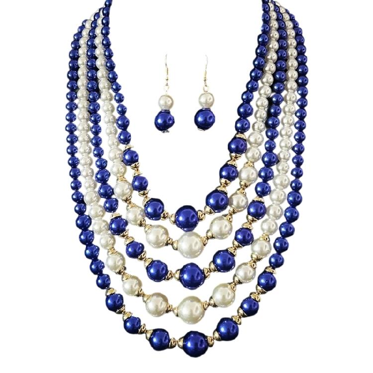 Modern Multi Strand Imitation Pearls Jewelry Set With Coordinating Earrings Sturdy Stylish Accessory Collection