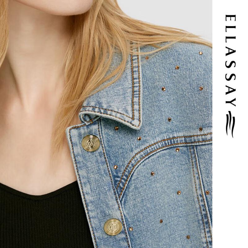 ELLASSAY Women's Rhinestone Retro Denim Jacket