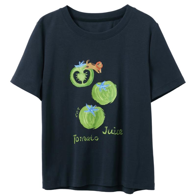 Sancai Lyocell Tomato Print Plus Size T-Shirt M темно-синий