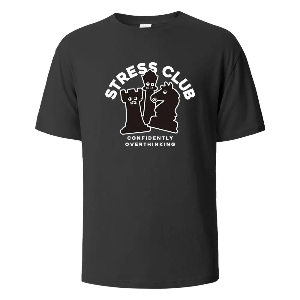 Stress Club Print T-Shirt 100% Cotton Summer Tees For UnisexOversize Casual Tops