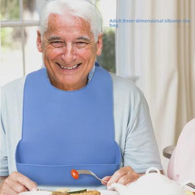 "Silicone Waterproof Adult Bib with 3D Anti-Leak Rice Pocket"