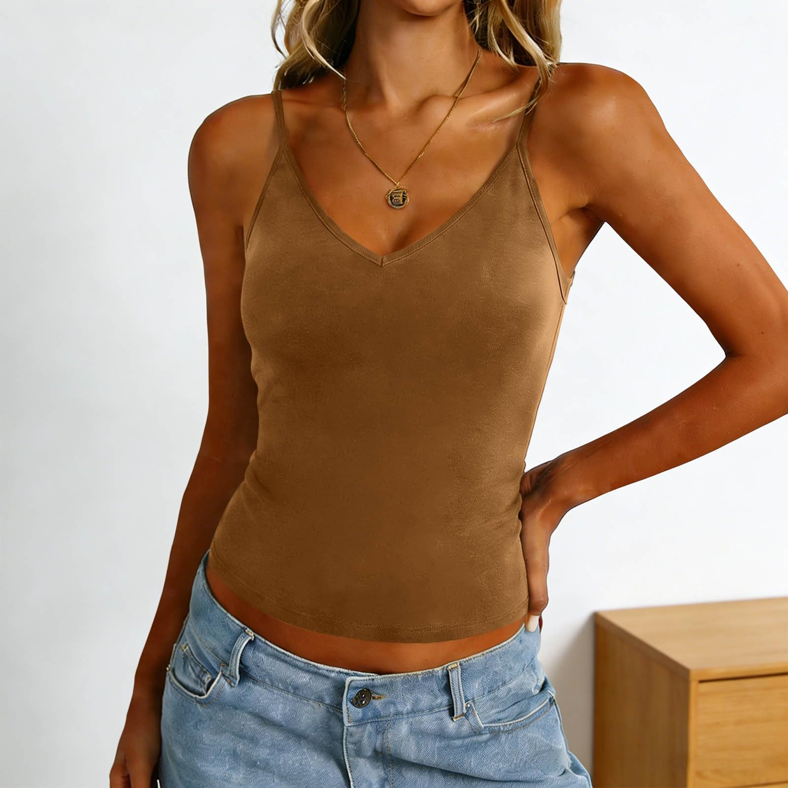 

Women’s Basic Sleeveless V Neck Camisole Top with Adjustable Spaghetti Straps for Casual and Layered Outfits XL