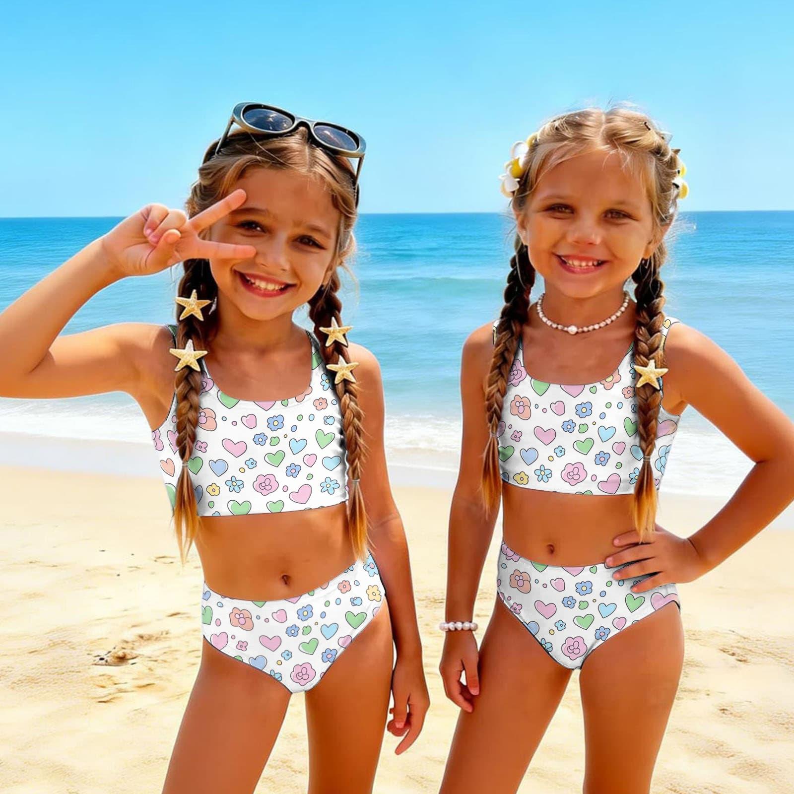 

Girls Two Piece Swimsuit Set Tankini Top and Bottoms Kids Swimwear Beachwear Summer Bathing Suit for Children 100