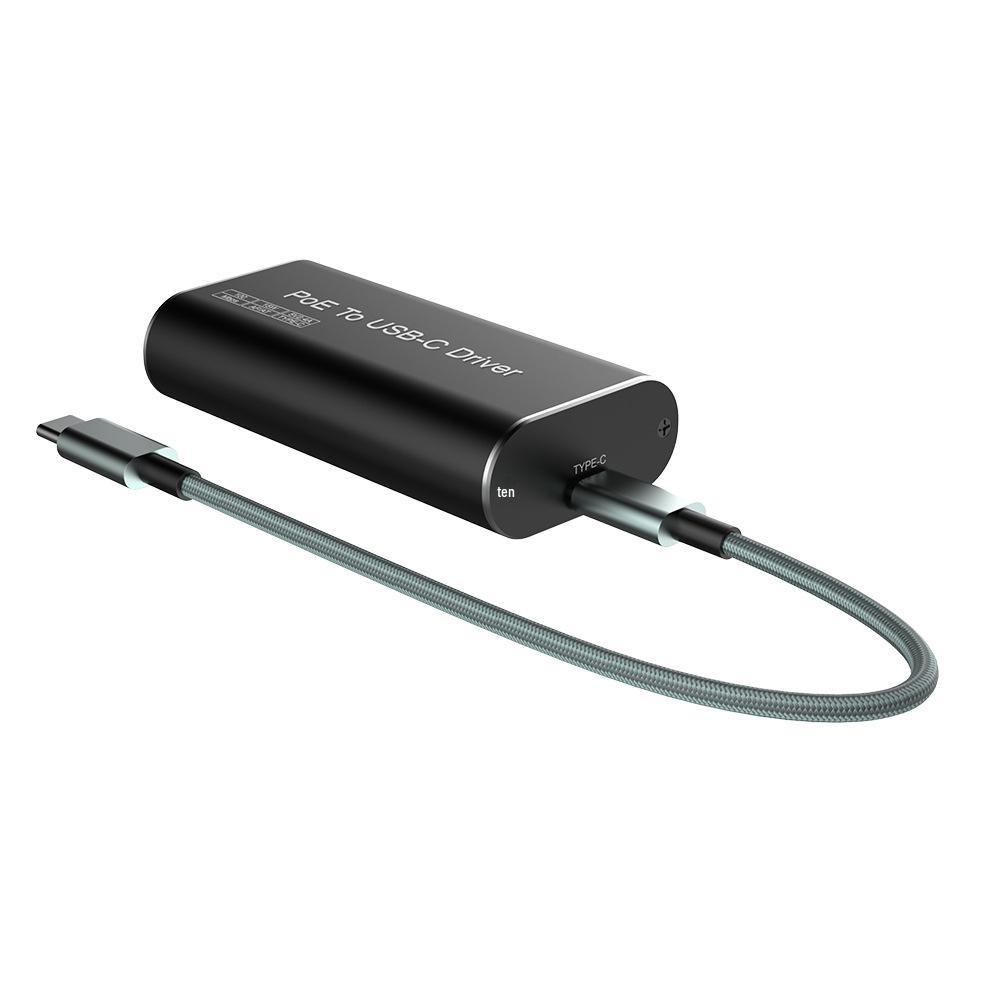 Type-C Ethernet Adapter: POE-Powered Network & Charging for Laptops & Phones 100M POE to Type-C, 5V Power and Network