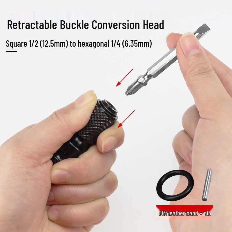 Electric to Air Impact Wrench Converter: 1/2" to 1/4" Hex Bit Adapter with Telescopic Spring Sleeve.