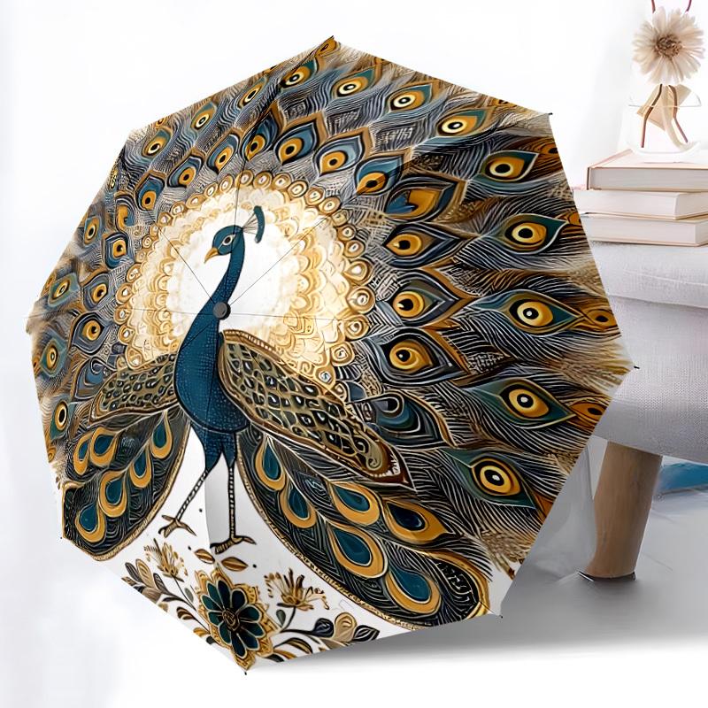 1pc Peacock Feather Mandala Automatic Open/close Folding Umbrella, Compact Portable Travel Umbrella, Perfect Birthday/Christmas, Cute Umbrel