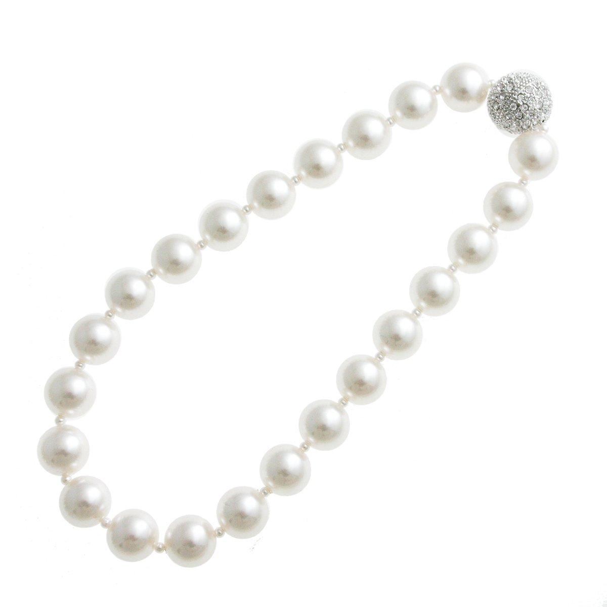 [VINGTAINE] Pearl Pave Ball Necklace C14-50-WH White