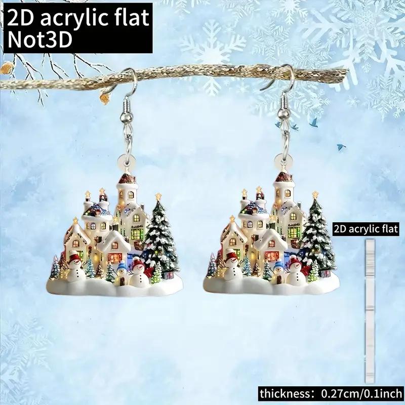 Cross-border New Product Castle Earrings 2D Acrylic Christmas Party Snow House Christmas House Christmas Tree Earrings Ornament