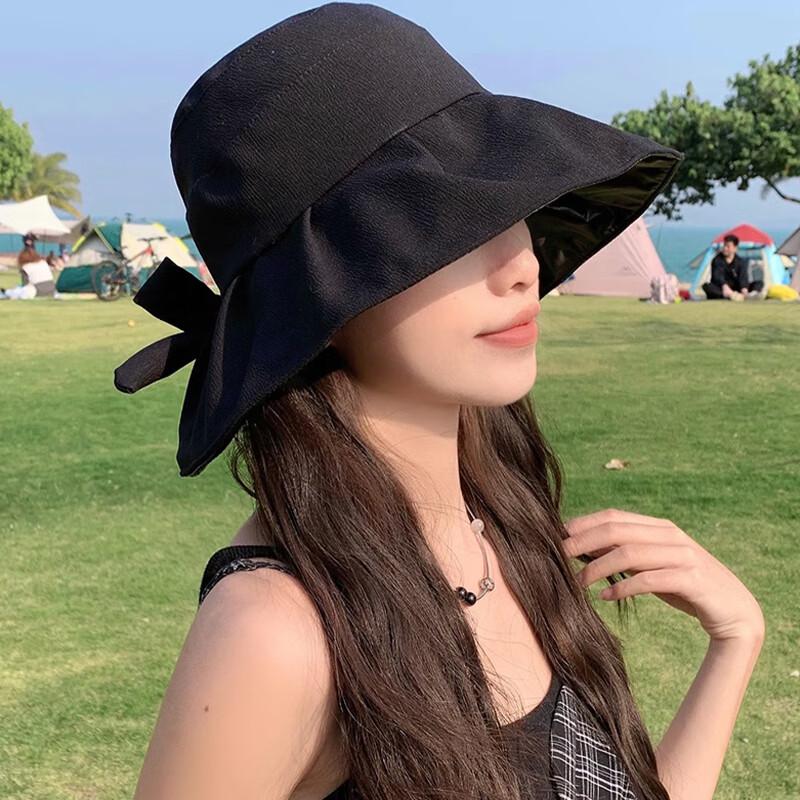 XUEXIMAN New Sun Protection Hat for Women, Summer Black Gel UV-Resistant Bowler Fisherman Hat with Wide Brim for Face And Sun Protectio