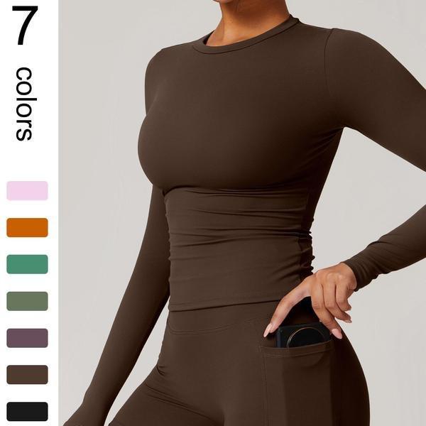 Women's Elastic Long Sleeve Shorts Yoga Suit for Spring/Summer - Tight Fit for Pilates, Running, Fitness