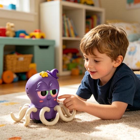huaqianguhh Dancing Octopus Baby Toys, Electric Crawling Toy with Voice Playback, One-Click Repeat, Light & Music Automatic Obstacle Avoidance, Parent