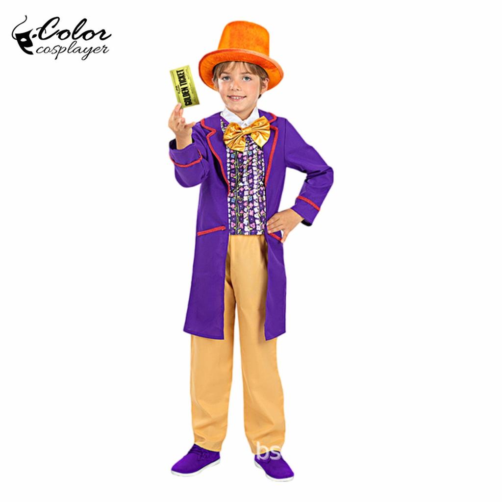 Wonka Chocolate Factory Cosplay Costume Set Movie Character Outfit for Halloween Carnival Party Fancy Clothes Full Set