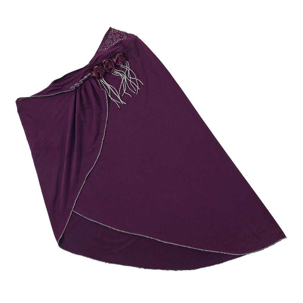 

Muslim Turban Headscarf Set With Ice Silk Fabric And Floral Tassels For Women Deep Purple