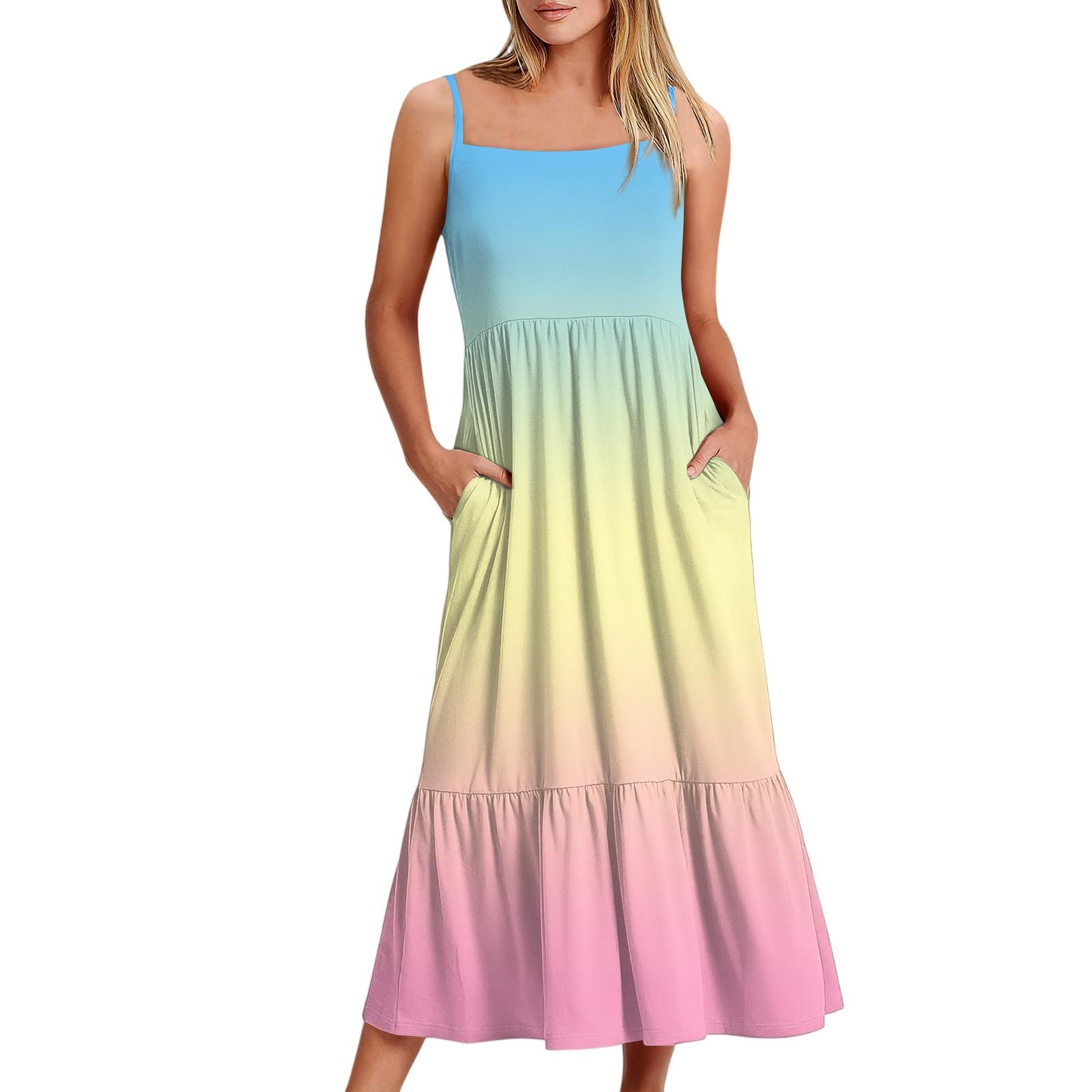 

Женское длинное пляжное повседневное элегантное платье макси на тонких бретельках, сдержанное струящееся платье в стиле бохо с градиентным цветом XL