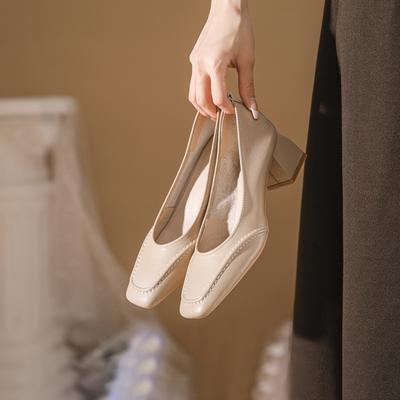 Single Shoe Women's Thick Heel High Heels Soft Leather Soft Sole Fairy Style Gentle Shoes Evening Style New Item