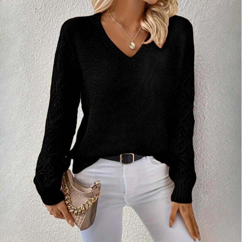 Spring and Autumn Jacket Hollow Knitted Sweater Women's Pullover Long-sleeved Crochet Jacquard Loose V-neck Bottoming Top