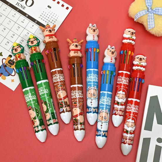 Christmas Capybara Ballpoint Pen 10 Color Retractable Cartoon Pen Smooth