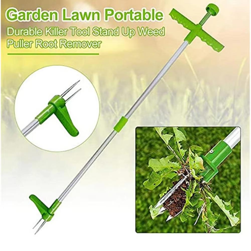 Portable Weed Puller Stand Up Weeder Root Removal Tool with 3 Claws & Foot Pedal Long Handle Weeding Tool for Garden Yard Grass