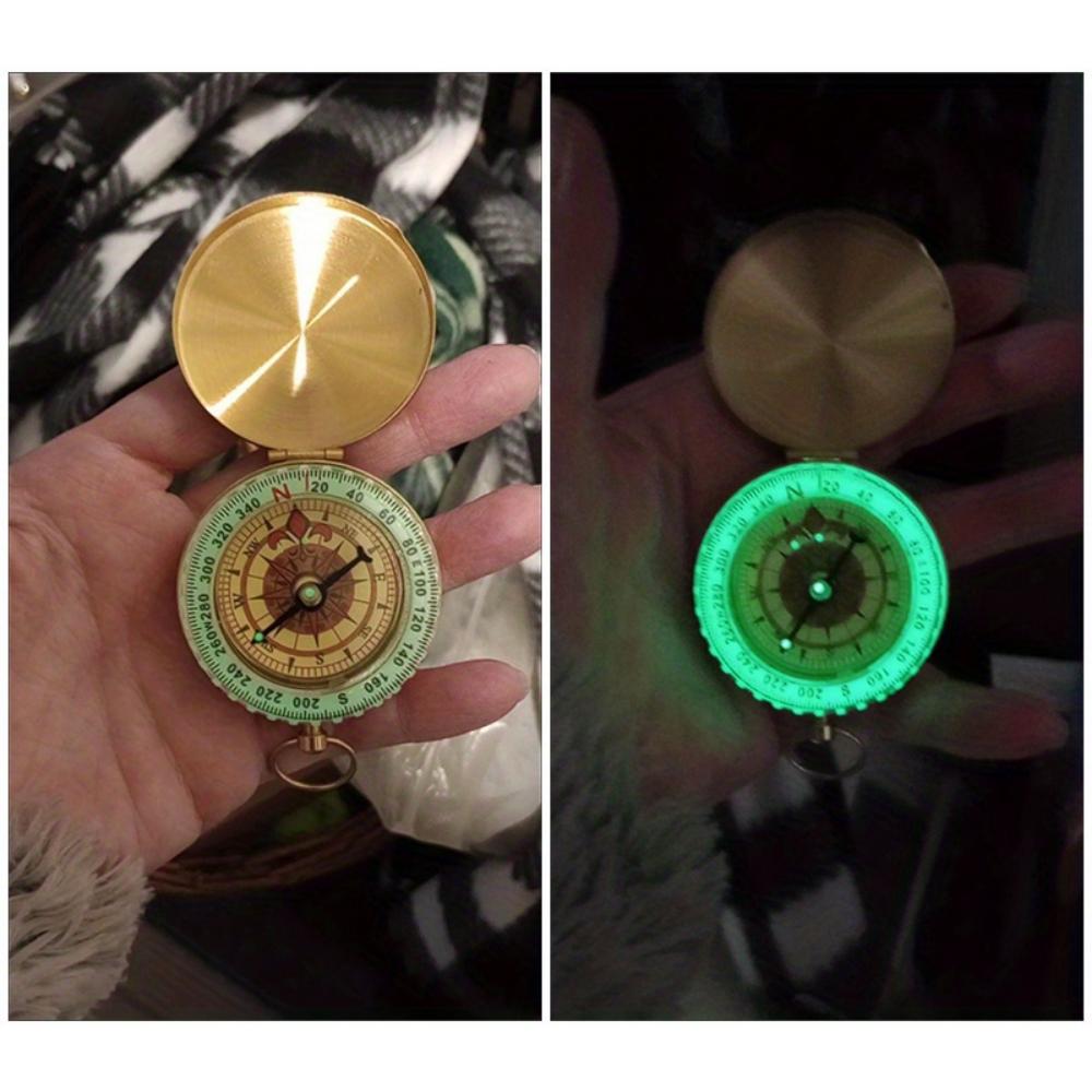 Bússola de Sobrevivência de Bronze com Função Luminosa - Resistente à Água, Visibilidade Melhorada para Camping e Caminhadas - Ferramenta Essencial para Aventura Noturna
