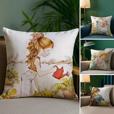 Art Sarah Kay Dívka na houpačce Povlak na polštář Plyšová látka Měkký Oboustranný potisk Potah na polštář na pohovku Povlaky na dekorační polštáře