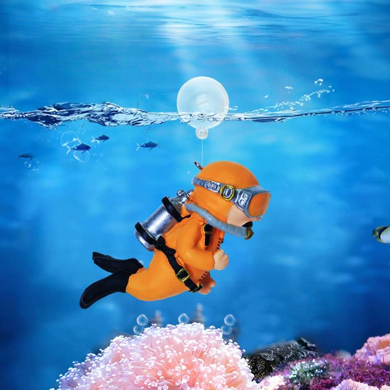 

Мини-фигурка аквалангиста, фигурка аквалангиста в действии, украшение для аквариума, искусство, креативные ландшафтные аксессуары для аквариума жёлтый