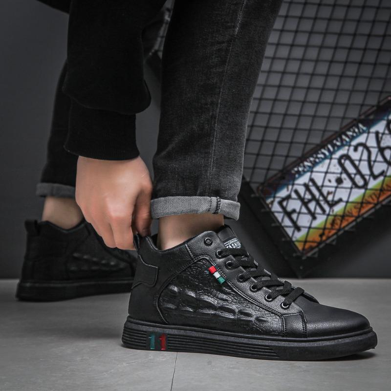 Classic Men Crocodile Leather Shoes Mens Casual Flat Shoes Luxury Brand Large Size 48 Male High Top Sneakers zapatos para hombre