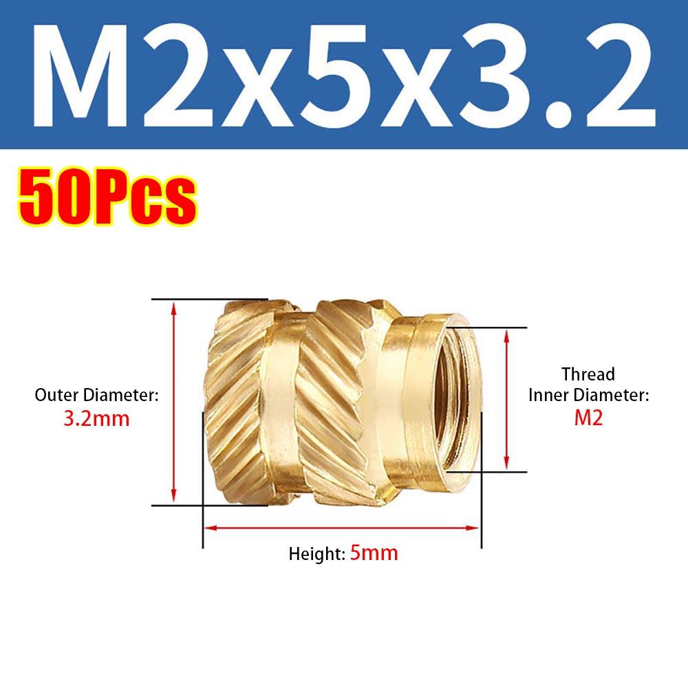 50Pcs Double Twill Embedment Nuts Knurled Thread 3D Printer Accossory New Brass Insert Nut