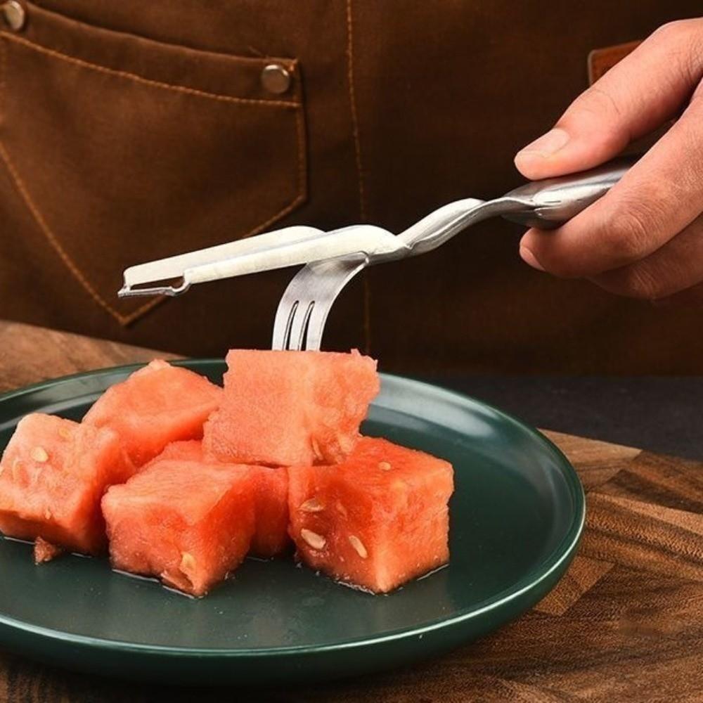 Rust-proof Watermelon Fork Cutter Stainless Steel Fruit Digging Tool Watermelon Cube Cutter Summer