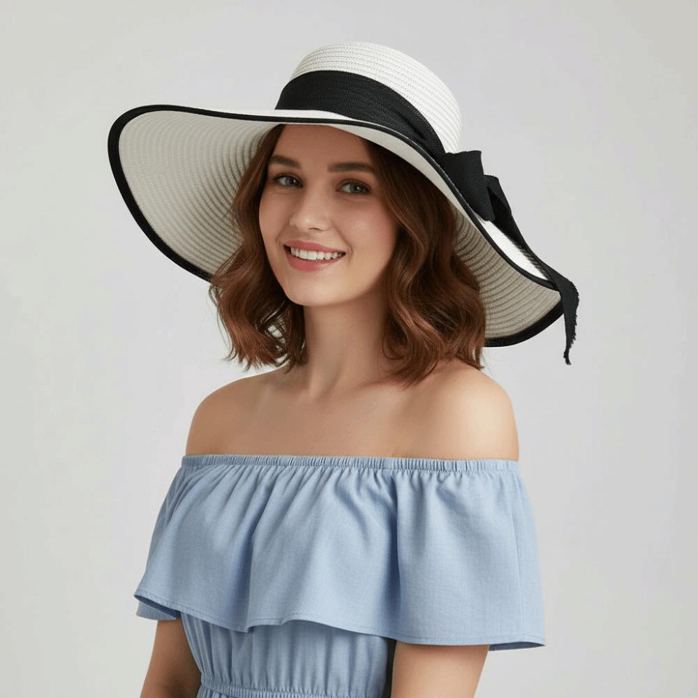 Oversize Straw Sun Hat Bowknot Ribbon Sun Protection Hat Simple Weave Sun Cap Beach