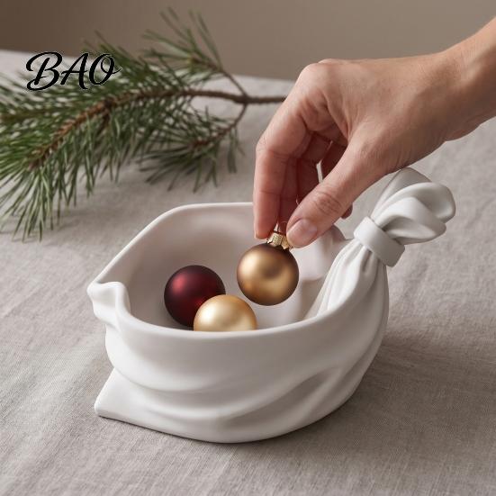 Modern Home Decor Tray 3D Printed Gift Bag Shaped Storage Tray, Pleated Catchall Bowl for Candy, Small Jewelry Organizer Festive Table Centerpiece